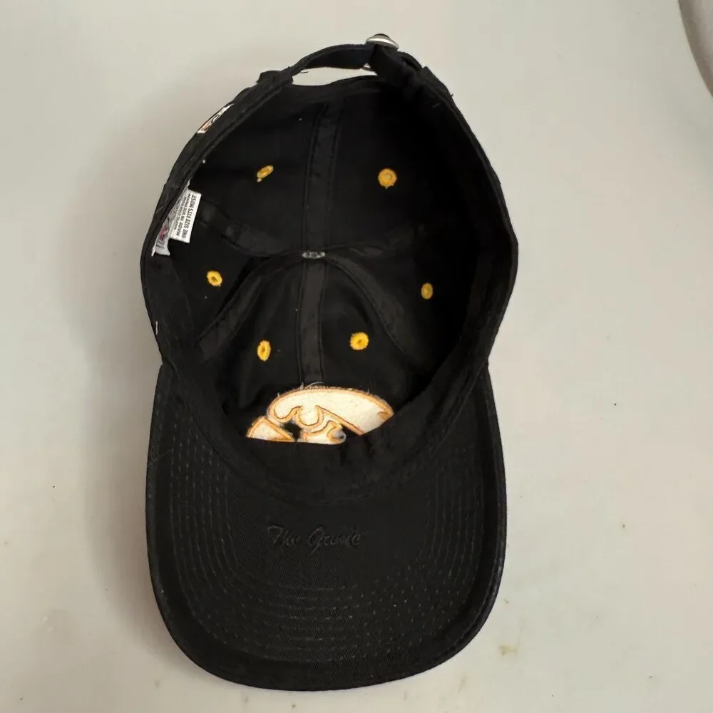 Iowa Hawkeyes Hat Cap Black Gold Strap-Back One Size 100% Cotton by The Game EUC